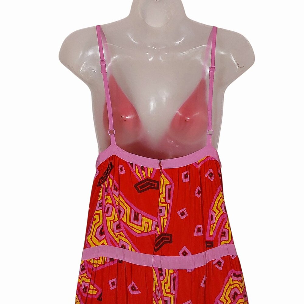 Farm Rio Tiki Bananas Coral Red Tiered Maxi Sundress Tropical/Resort/Summer - L - Picture 9 of 16